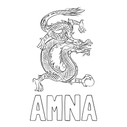 Online izdelana pobarvanka - Pobarvanka imena AMNA in pobarvanka kitajskega zmaja