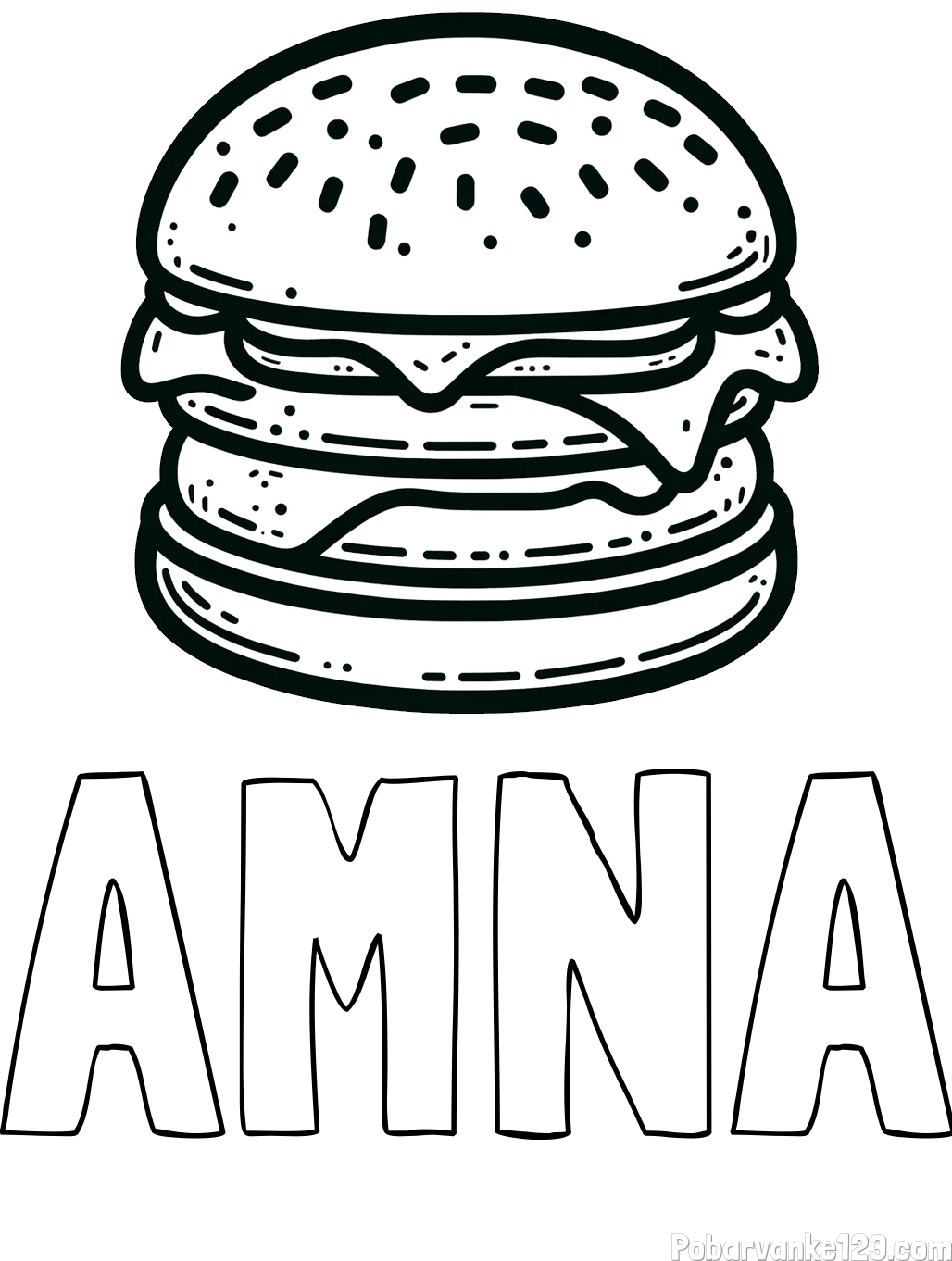 Pobarvanka imena AMNA in preprosta pobarvanka hamburgerja