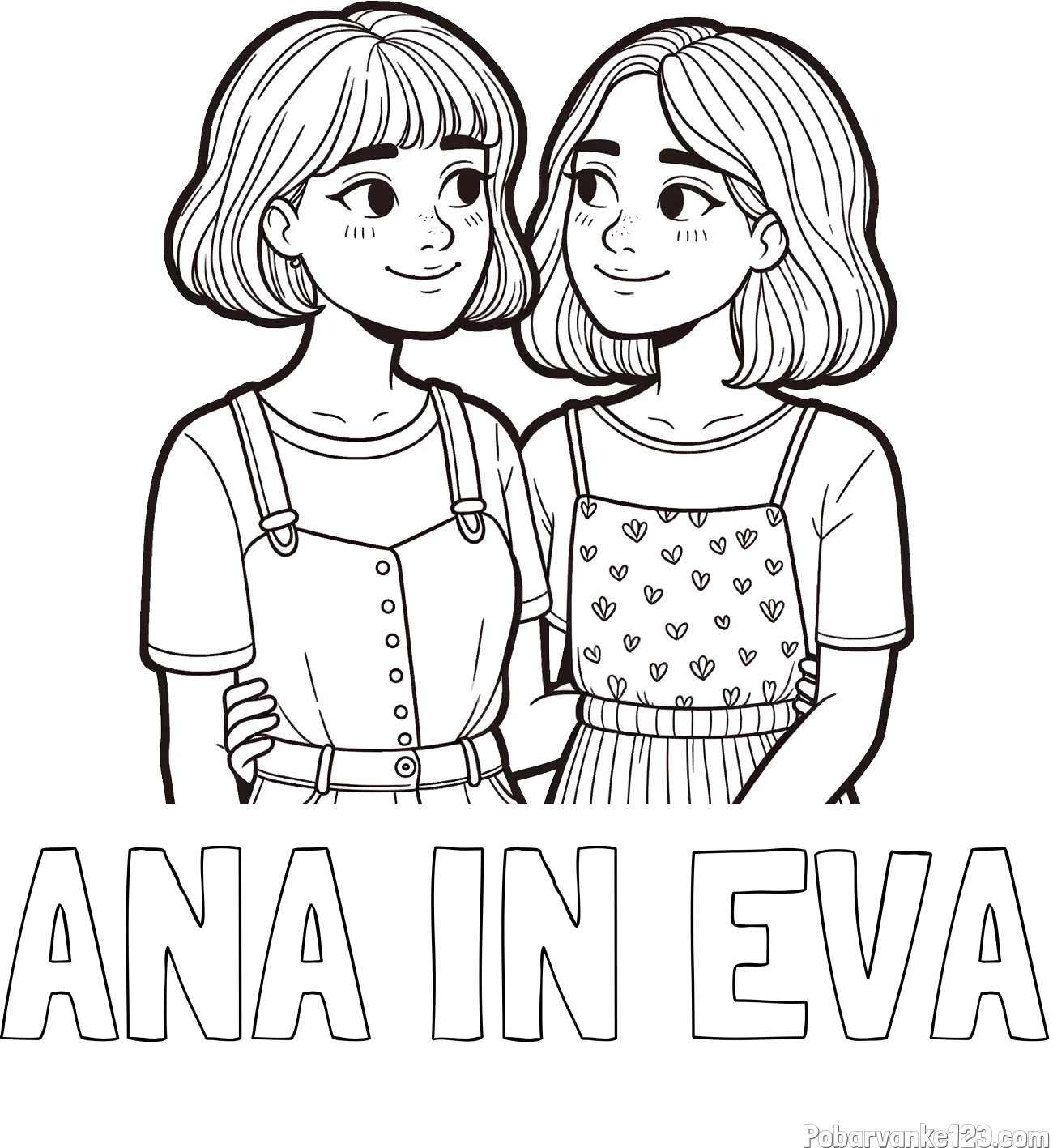 Pobarvanka imena ANA IN EVA in pobarvanka dveh najboljših prijateljic