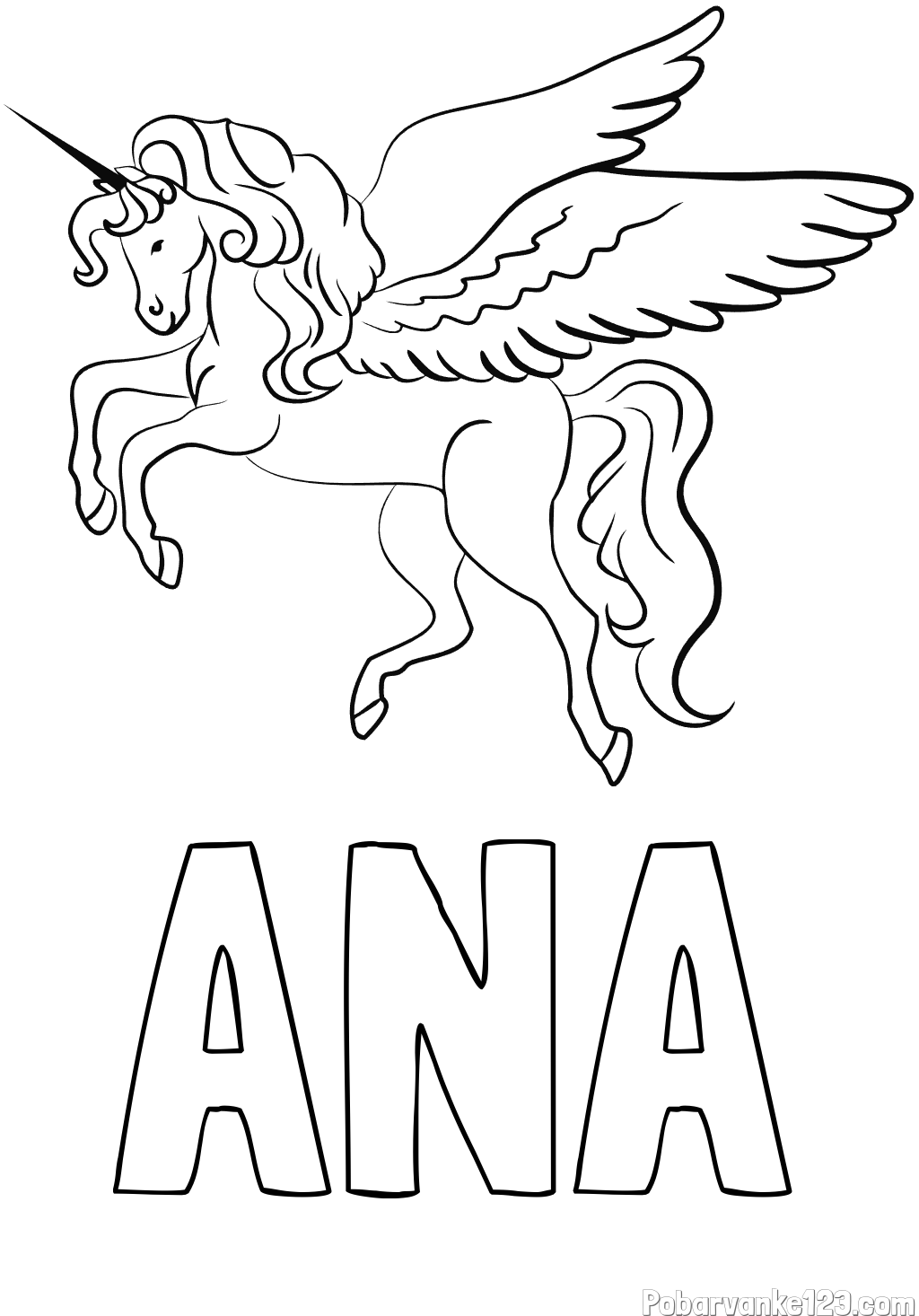 Pobarvanka imena ANA in lepa pobarvanka samoroga