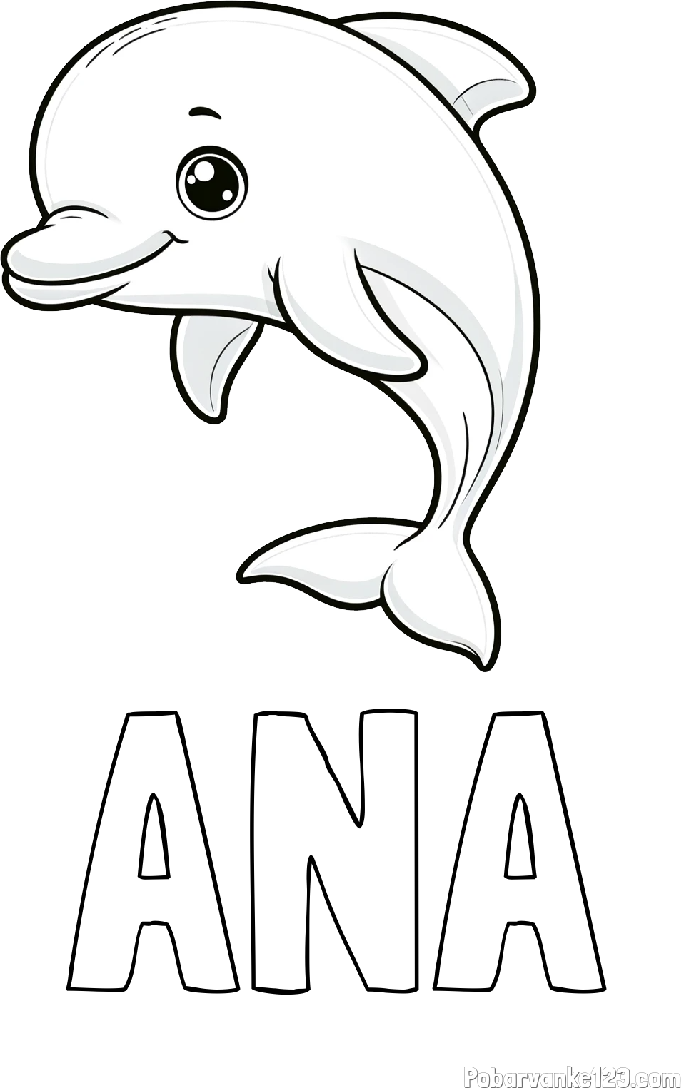 Pobarvanka imena ANA in otroška pobarvanka ljubkega delfina