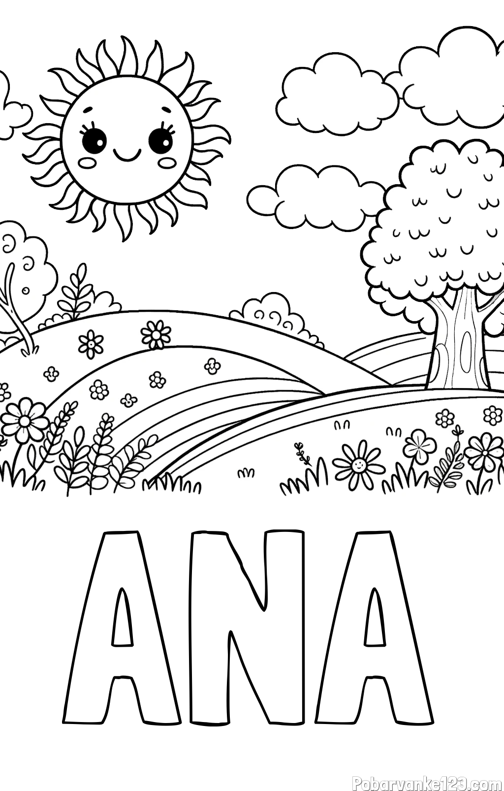 Pobarvanka imena ANA in otroška pobarvanka narave