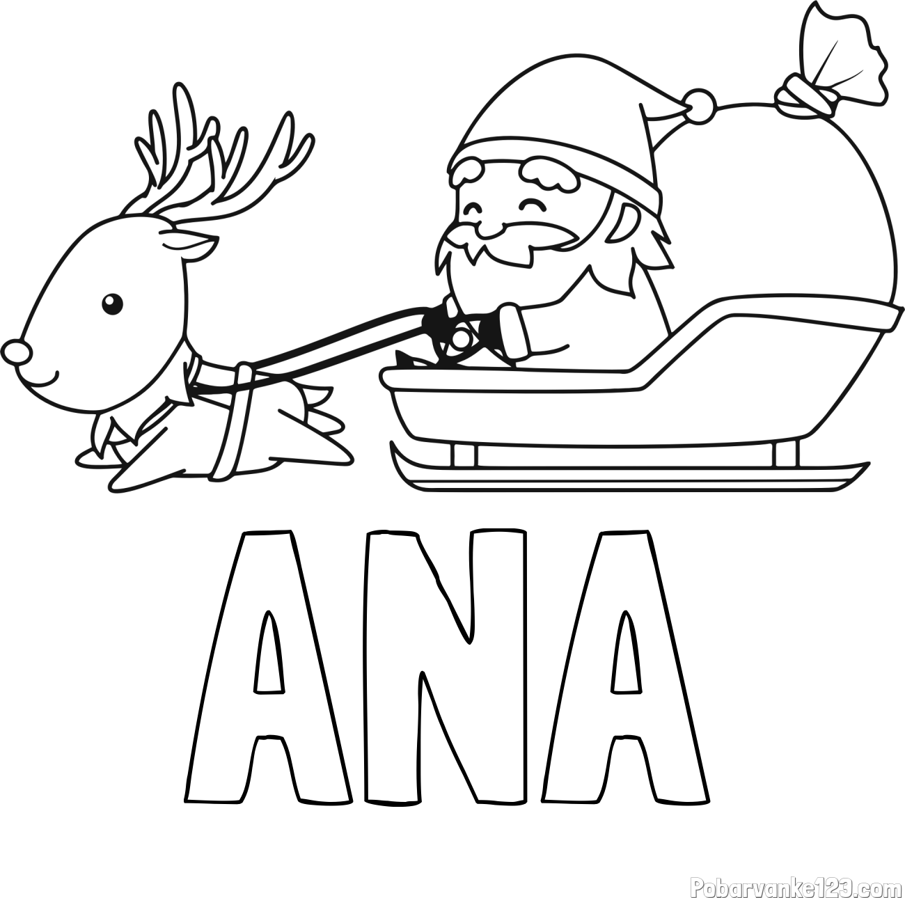 Pobarvanka imena ANA in pobarvanka Božička na saneh ter jelenčka Rudolfa