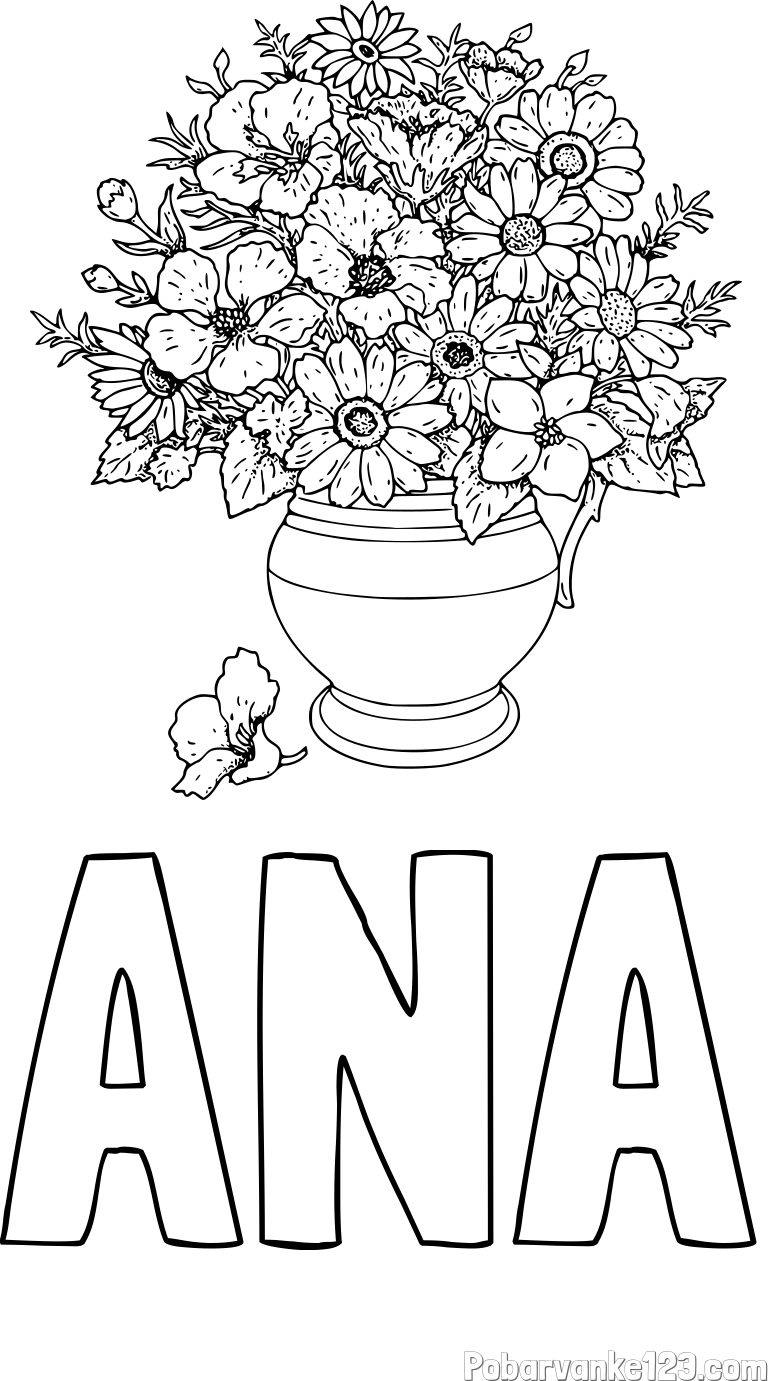 Pobarvanka imena ANA in pobarvanka cvetja v vazi