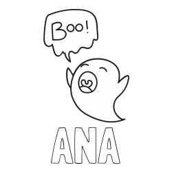 Online izdelana pobarvanka - Pobarvanka imena ANA in pobarvanka duhca z napisom Boo!