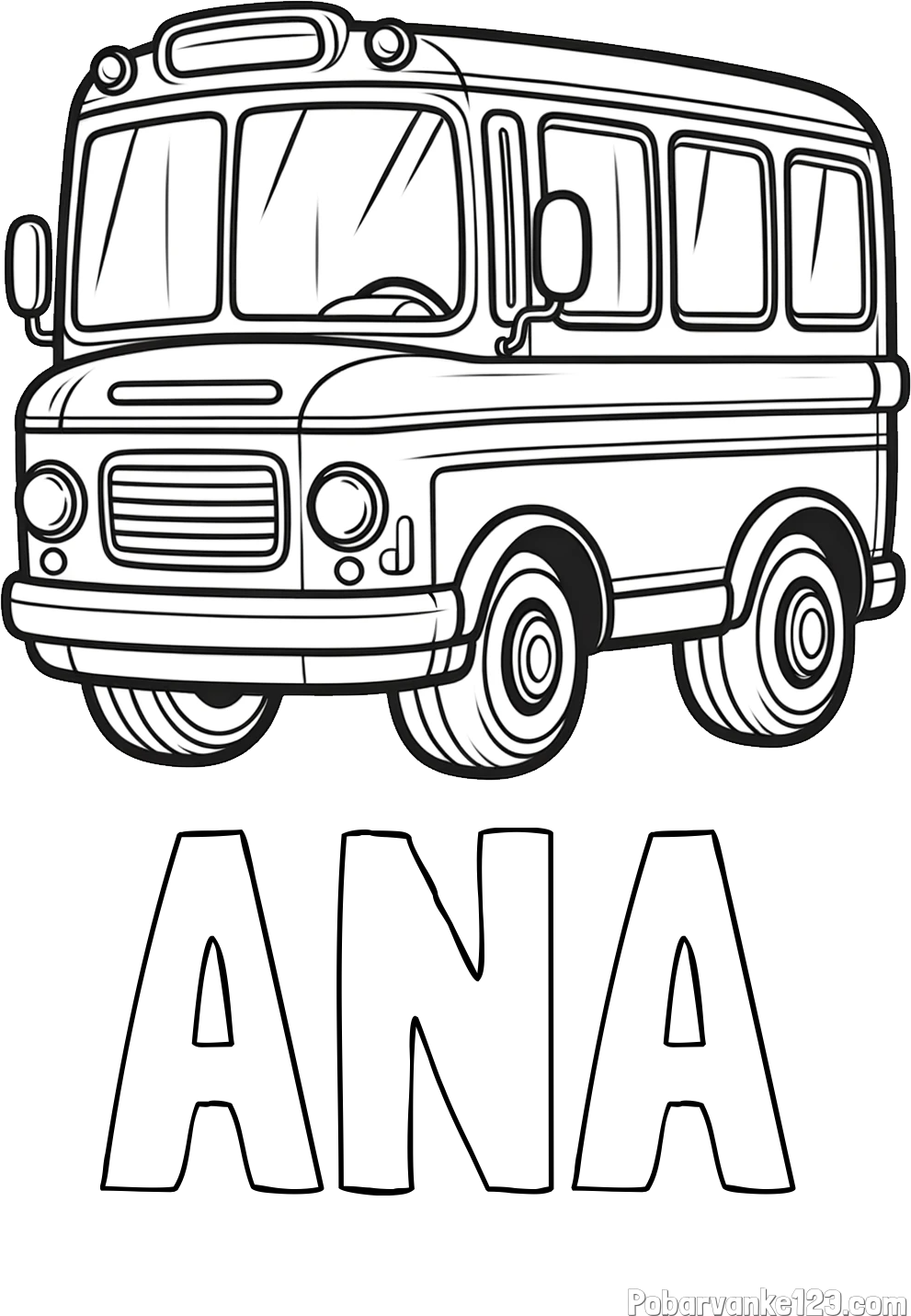 Pobarvanka imena ANA in pobarvanka majhnega avtobusa