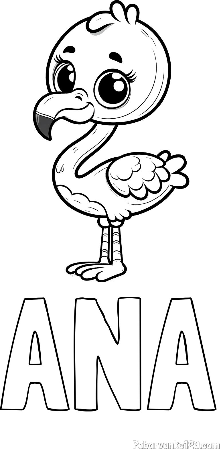 Pobarvanka imena ANA in pobarvanka majhnega flaminga