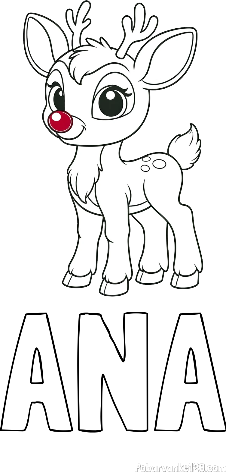 Pobarvanka imena ANA in pobarvanka nasmejanega jelenčka Rudolfa