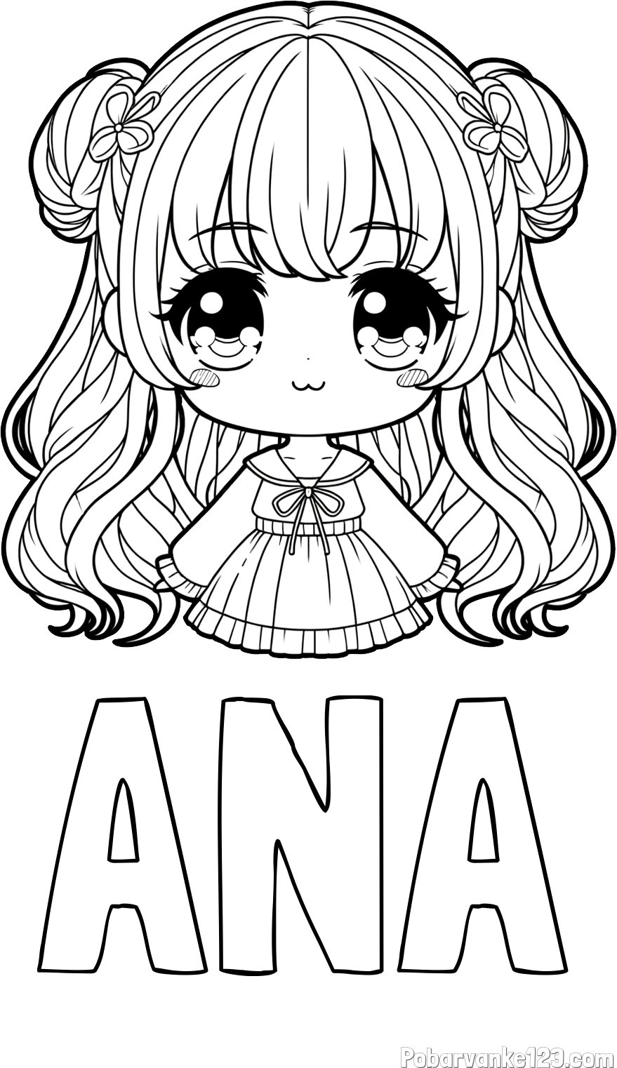 Pobarvanka imena ANA in pobarvanka prikupne punčke v anime slogu