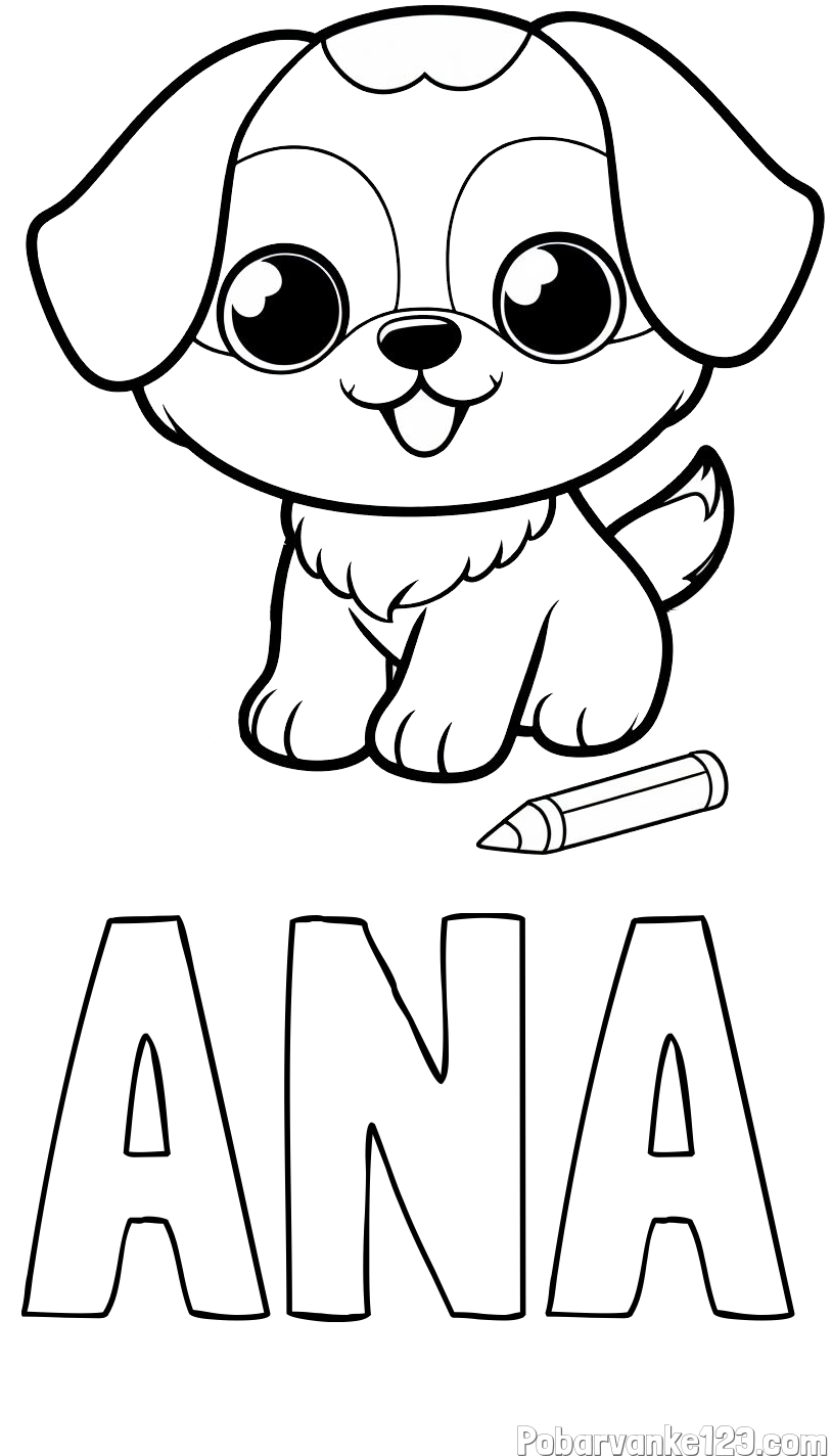 Pobarvanka imena ANA in pobarvanka prikupnega kužka