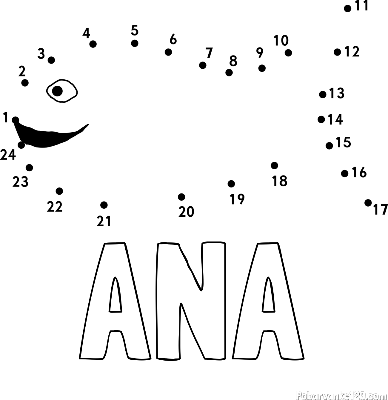 Pobarvanka imena ANA in pobarvanka ribe - poveži številke