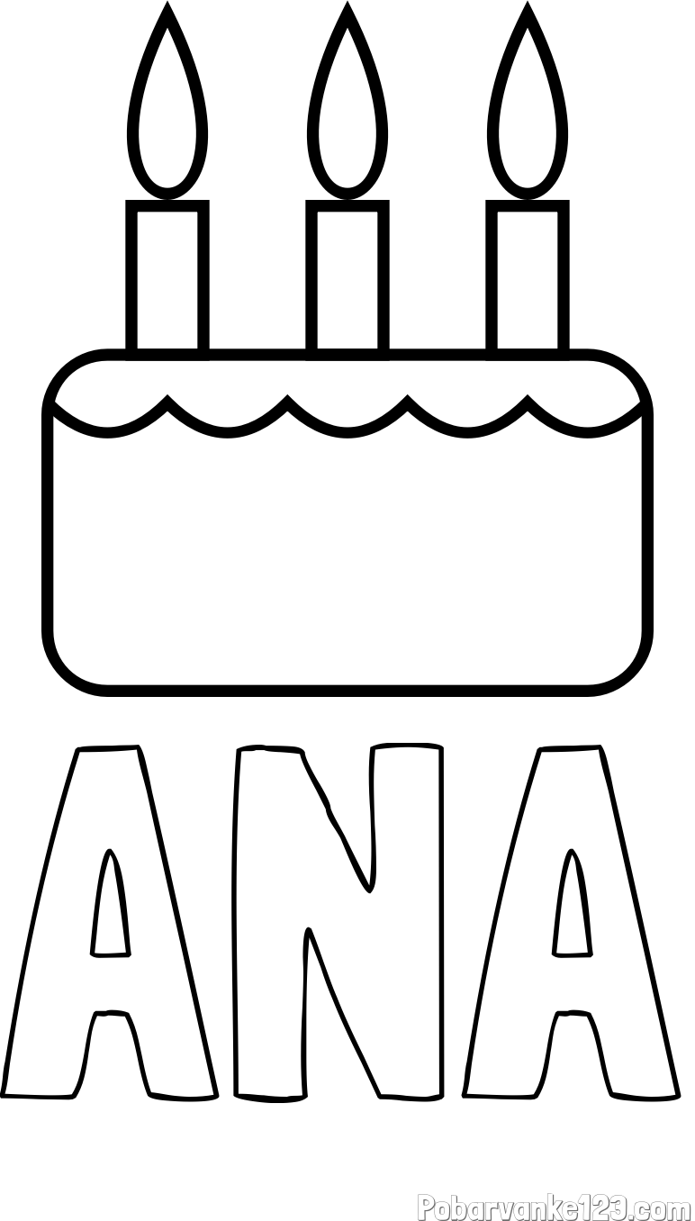 Pobarvanka imena ANA in pobarvanka rojstnodnevne torte za 3. rojstni dan