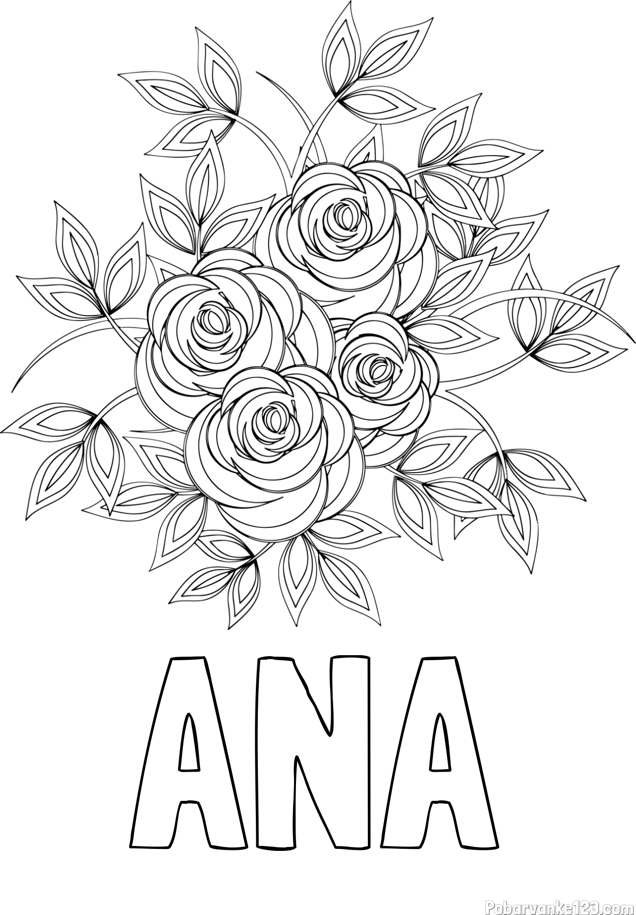 Pobarvanka imena ANA in pobarvanka šopka vrtnic