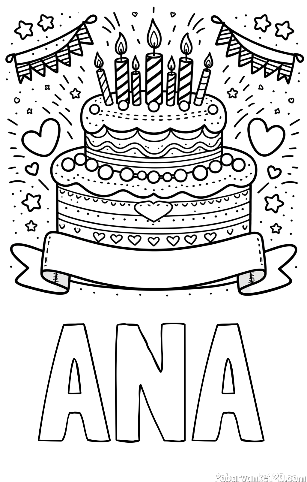 Pobarvanka imena ANA in pobarvanka velike torte za rojstni dan