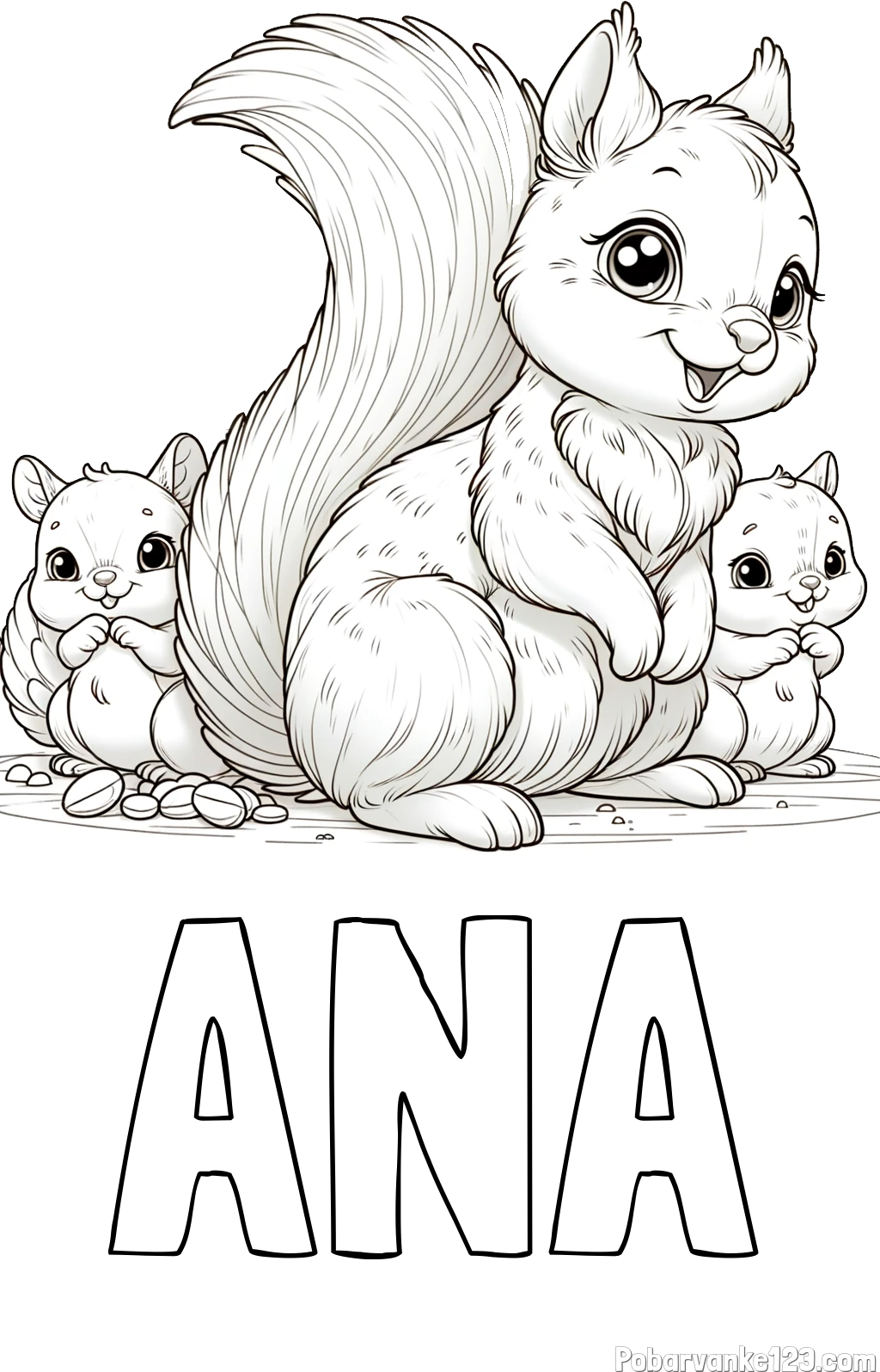 Pobarvanka imena ANA in pobarvanka veveričje družine