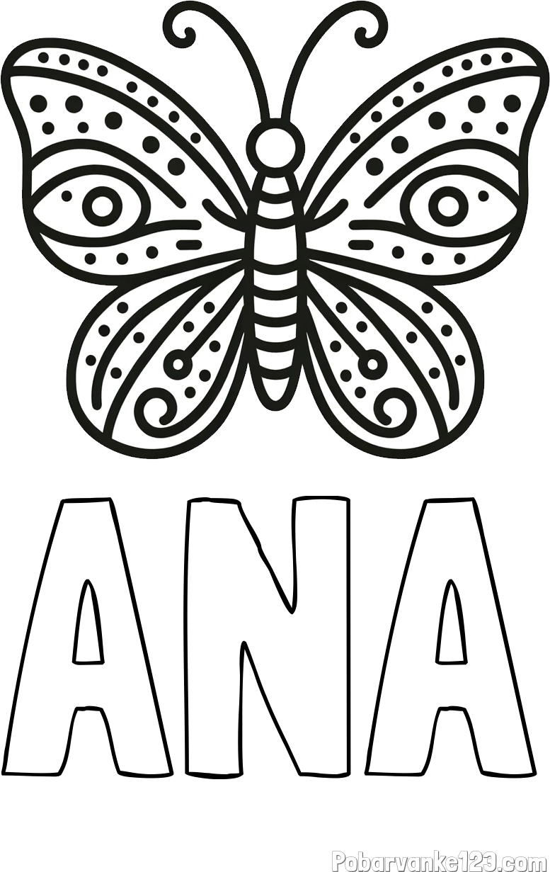 Pobarvanka imena ANA in preprosta pobarvanka metulja