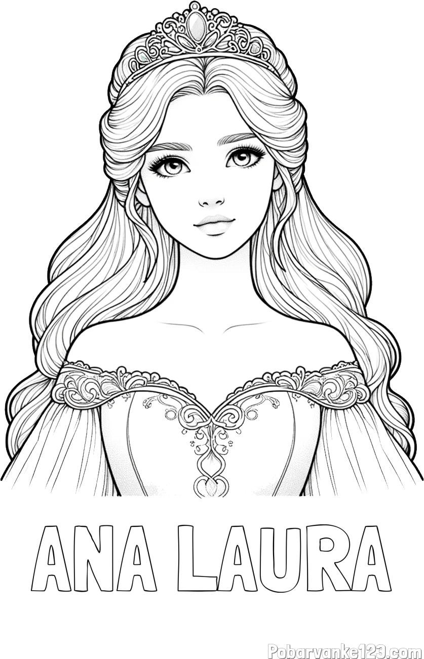 Pobarvanka imena ANA LAURA in pobarvanka realistične princese