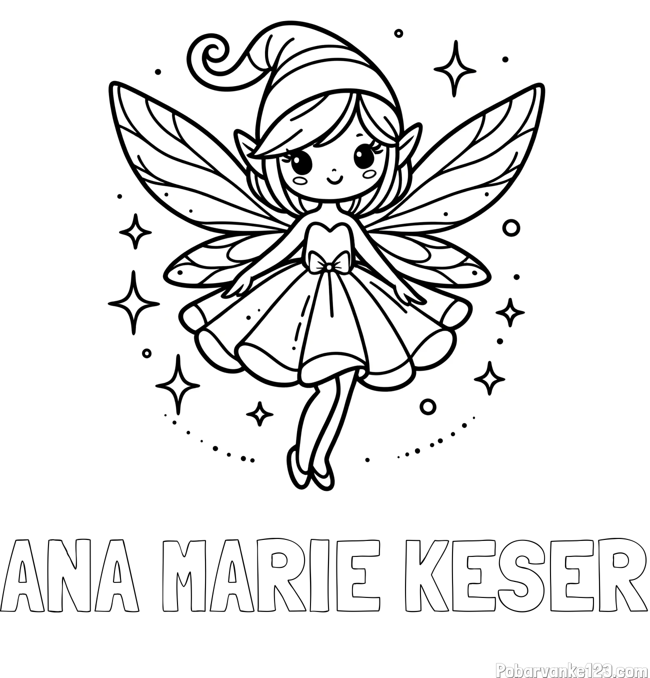 Pobarvanka imena ANA MARIE KESER in otroška pobarvanka čudovite vile