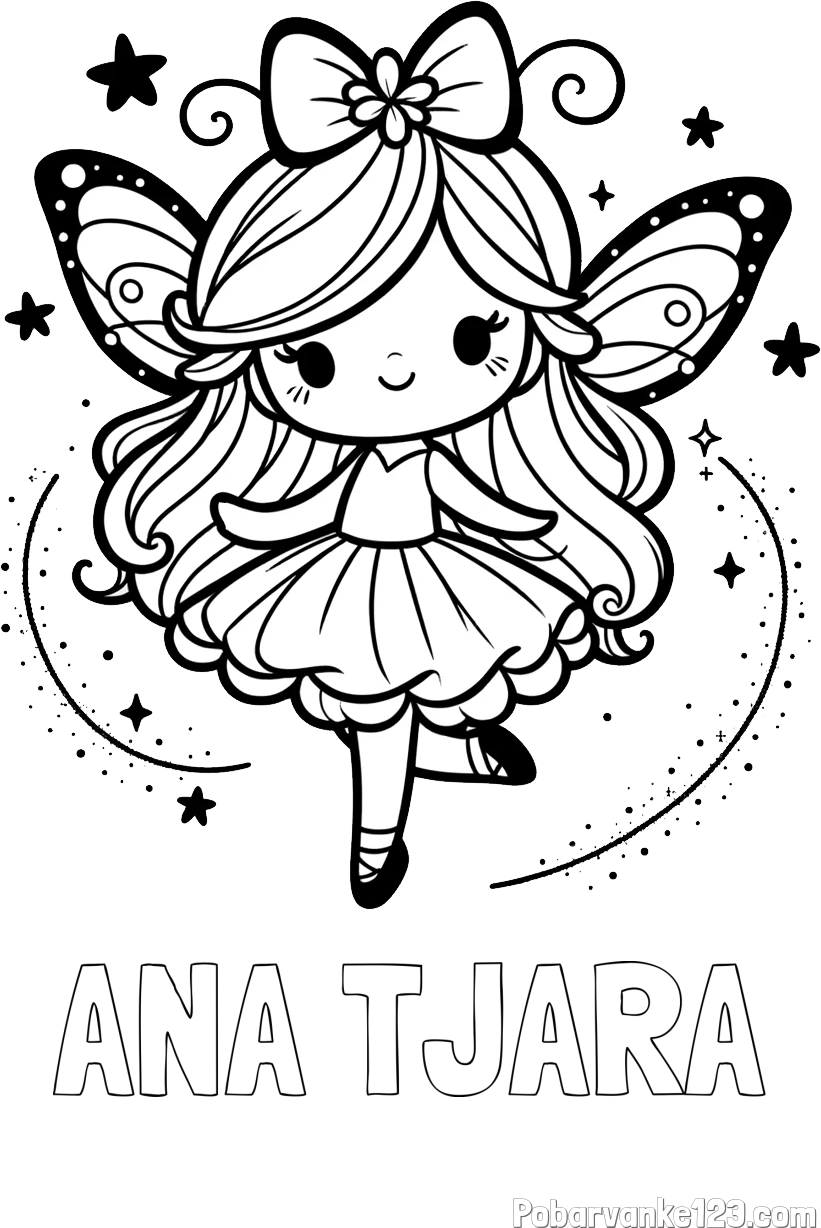 Pobarvanka imena ANA TJARA in ljubka čarobna vila