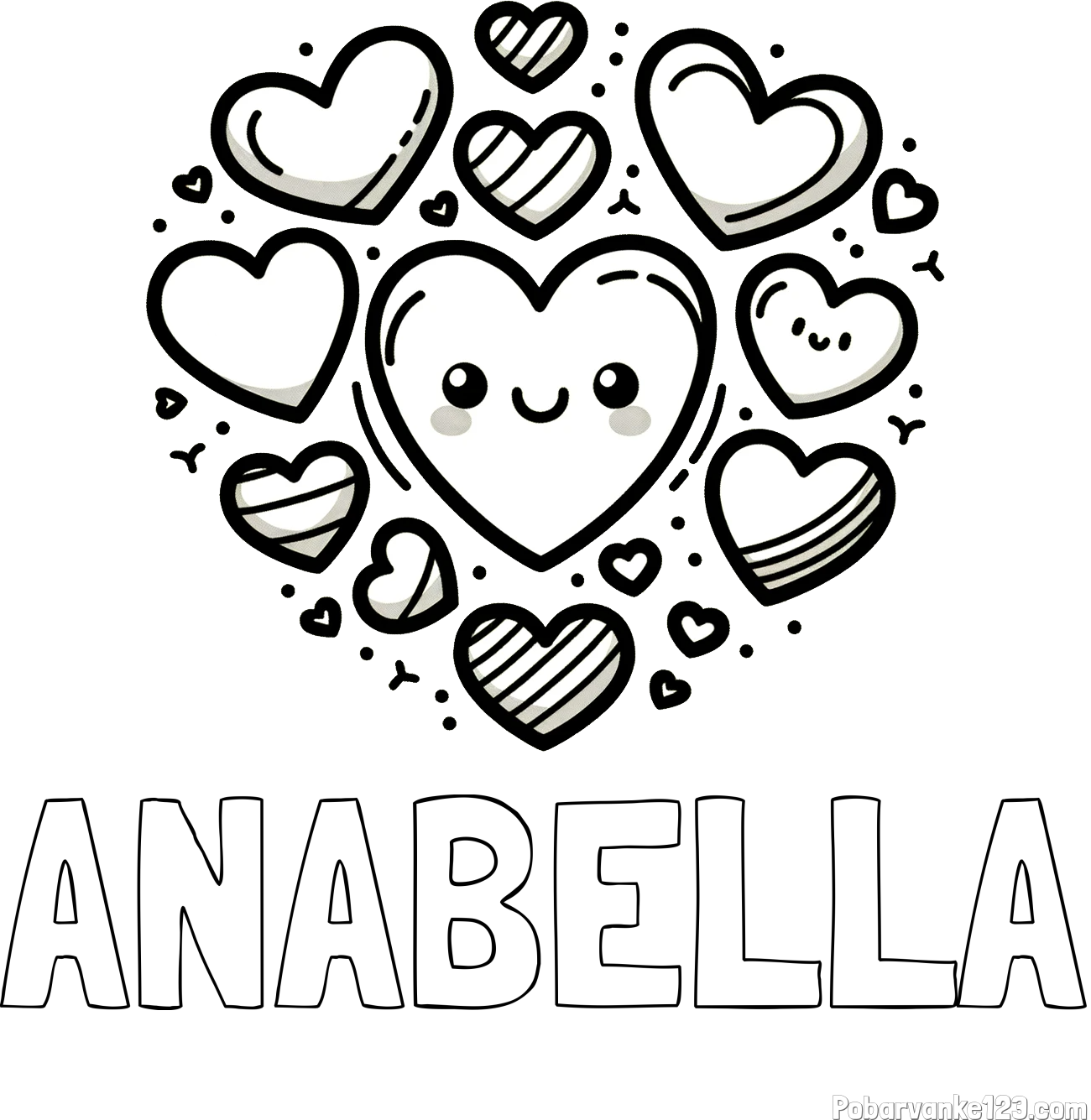 Pobarvanka imena ANABELLA in pobarvanka srčkov