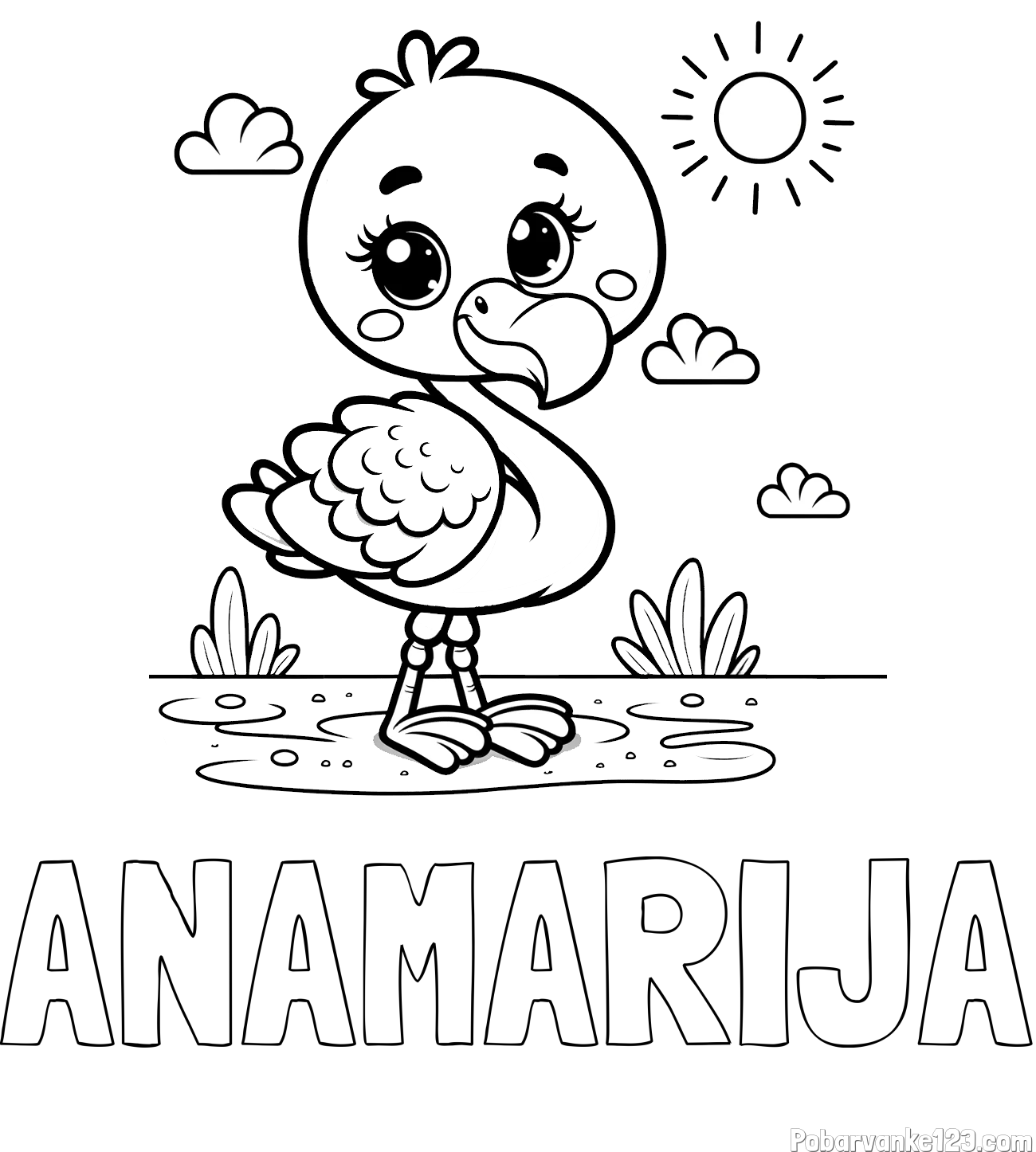 Pobarvanka imena ANAMARIJA in pobarvanka ljubkega flaminga