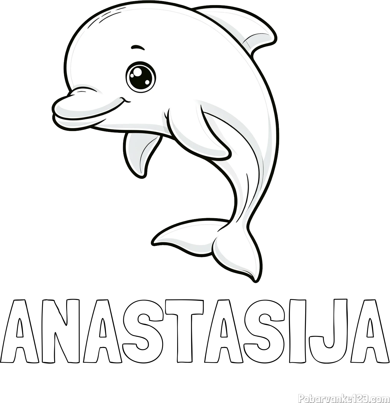 Pobarvanka imena ANASTASIJA in otroška pobarvanka ljubkega delfina