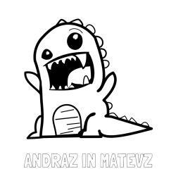 Online izdelana pobarvanka - Pobarvanka imena ANDRAŽ IN MATEVŽ in pobarvanka strašnega dinozavra