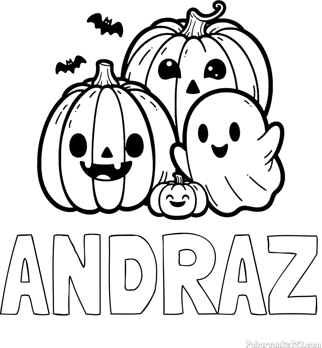 Pobarvanka imena ANDRAŽ in pobarvanka duhca in buč za noč čarovnic