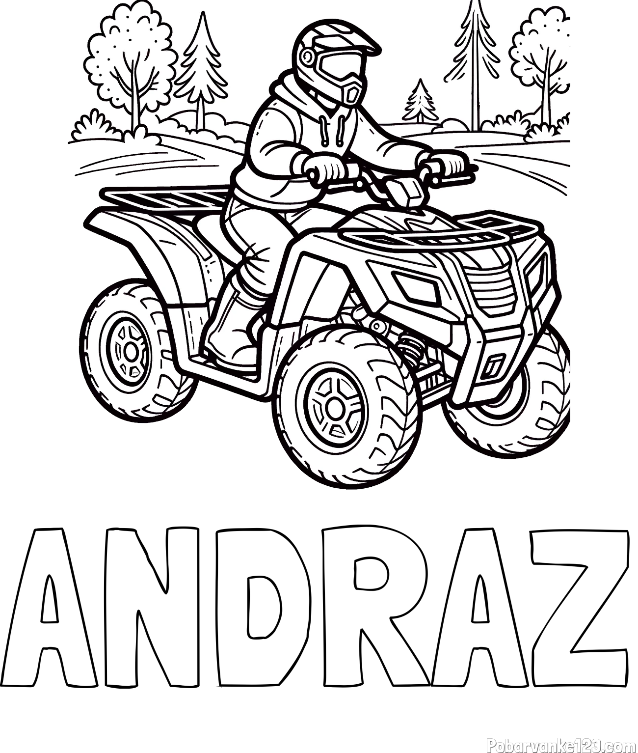 Pobarvanka imena ANDRAŽ in pobarvanka motorista na štirikolesniku