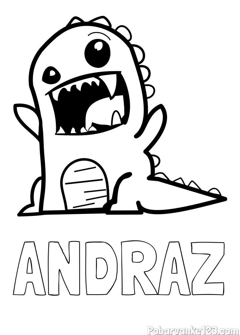 Pobarvanka imena ANDRAŽ in pobarvanka strašnega dinozavra