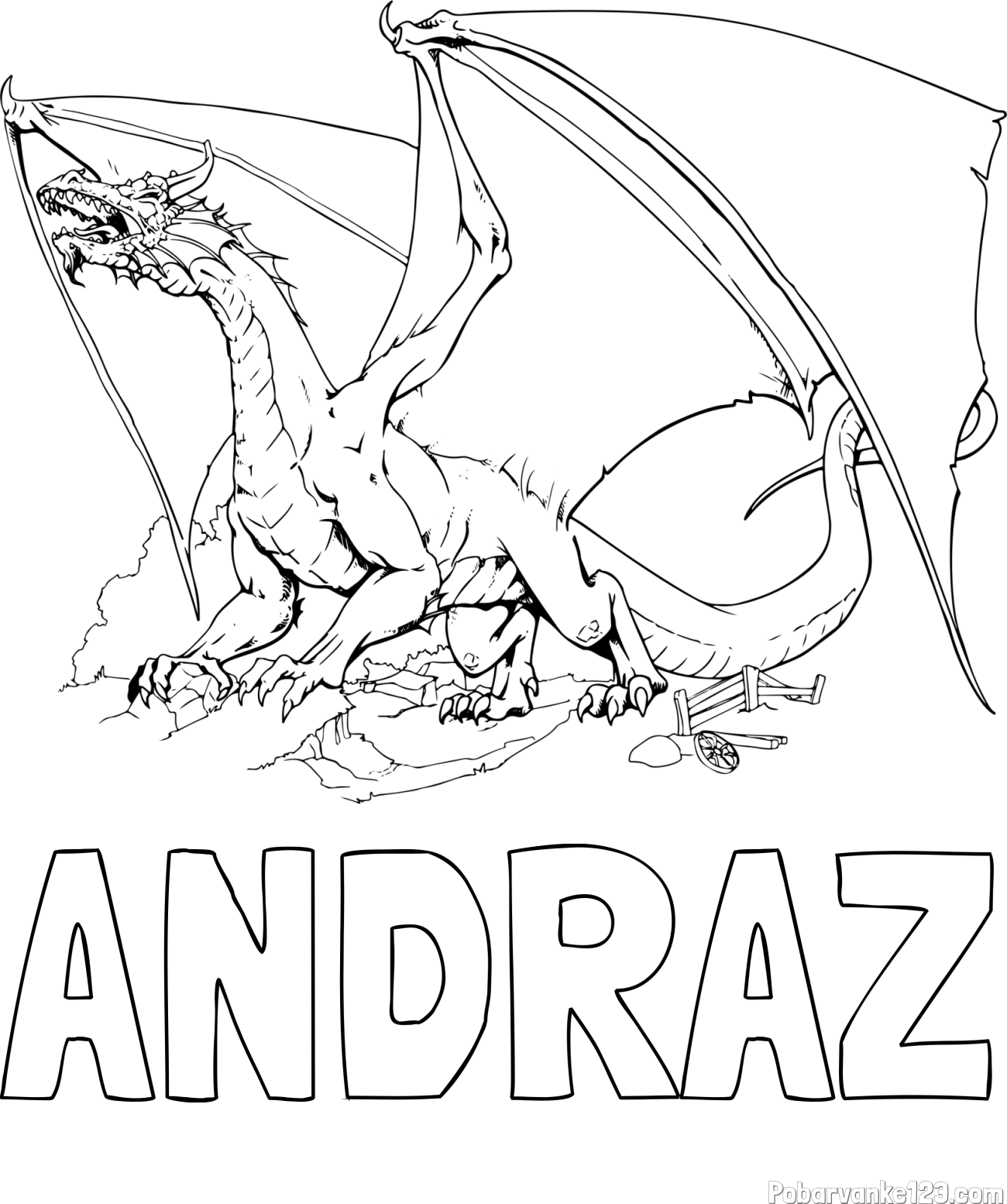 Pobarvanka imena ANDRAŽ in pobarvanka strašnega zmaja