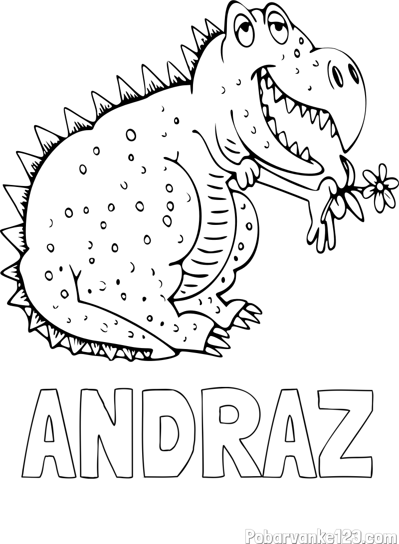 Pobarvanka imena ANDRAŽ in pobarvanka veselega dinozavra