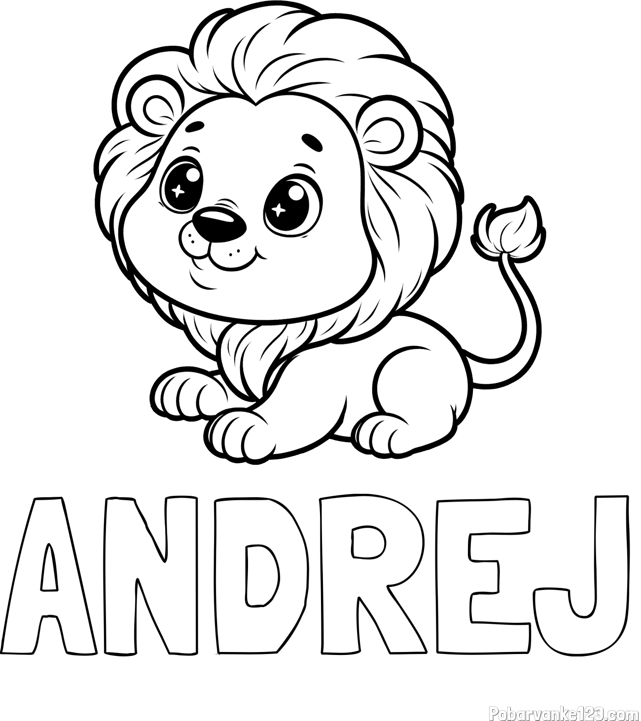 Pobarvanka imena ANDREJ in pobarvanka igrivega levčka