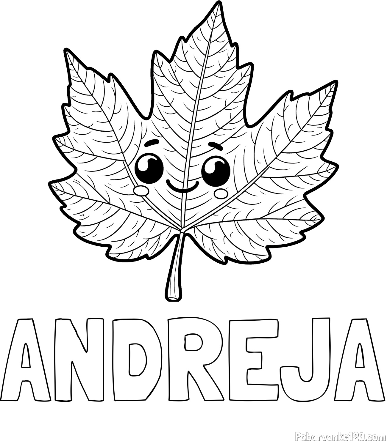Pobarvanka imena ANDREJA in otroška pobarvanka nasmejanega lista