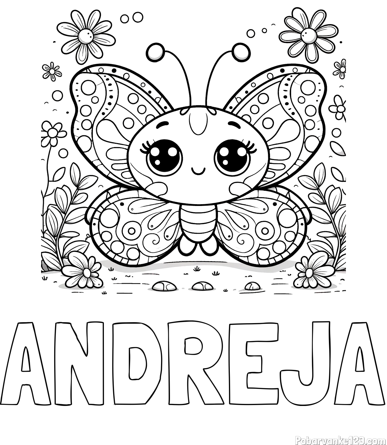Pobarvanka imena ANDREJA in pobarvanka ljubkega metuljčka