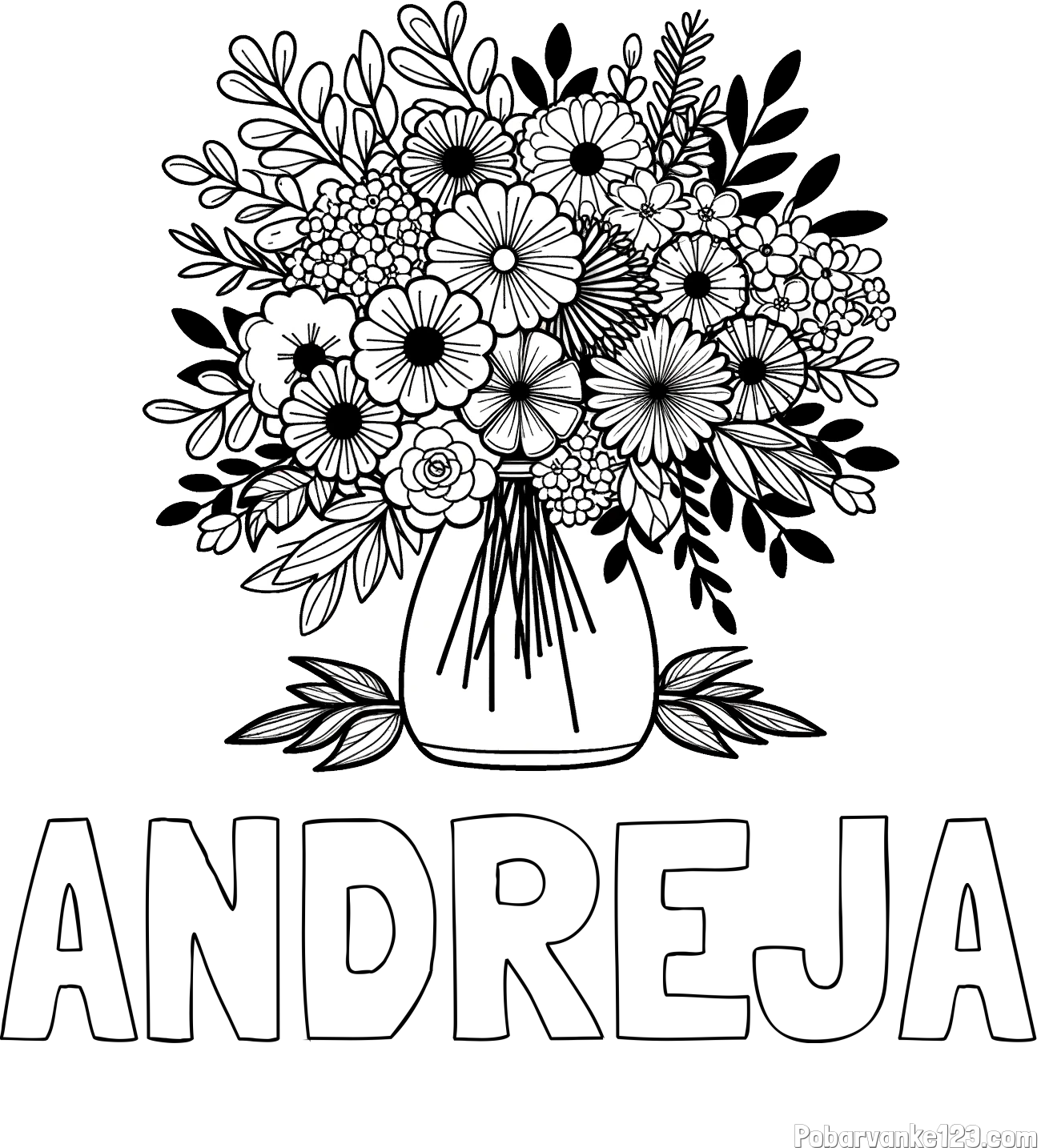 Pobarvanka imena ANDREJA in pobarvanka veliekga šopka rož