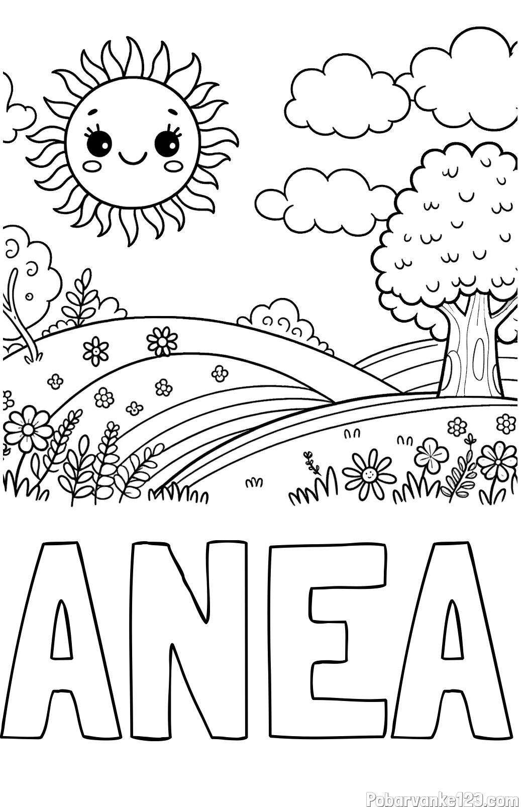 Pobarvanka imena ANEA in otroška pobarvanka narave