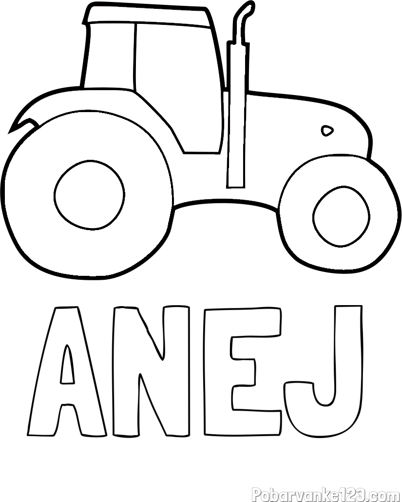 Pobarvanka imena ANEJ in otroška pobarvanka traktorja