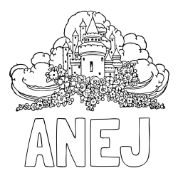 Online izdelana pobarvanka - Pobarvanka imena ANEJ in pobarvanka nebeškega gradu