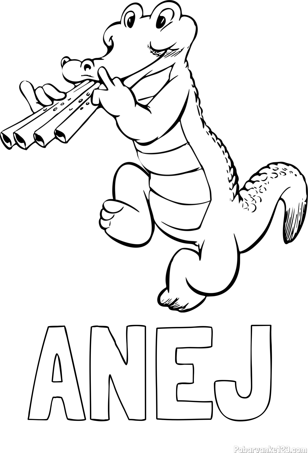 Pobarvanka imena ANEJ in pobarvanka veselega krokodila
