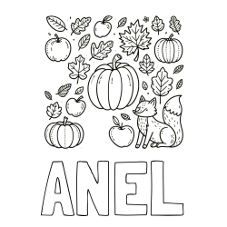 Online izdelana pobarvanka - Pobarvanka imena ANEL in pobarvanka z motivom jeseni