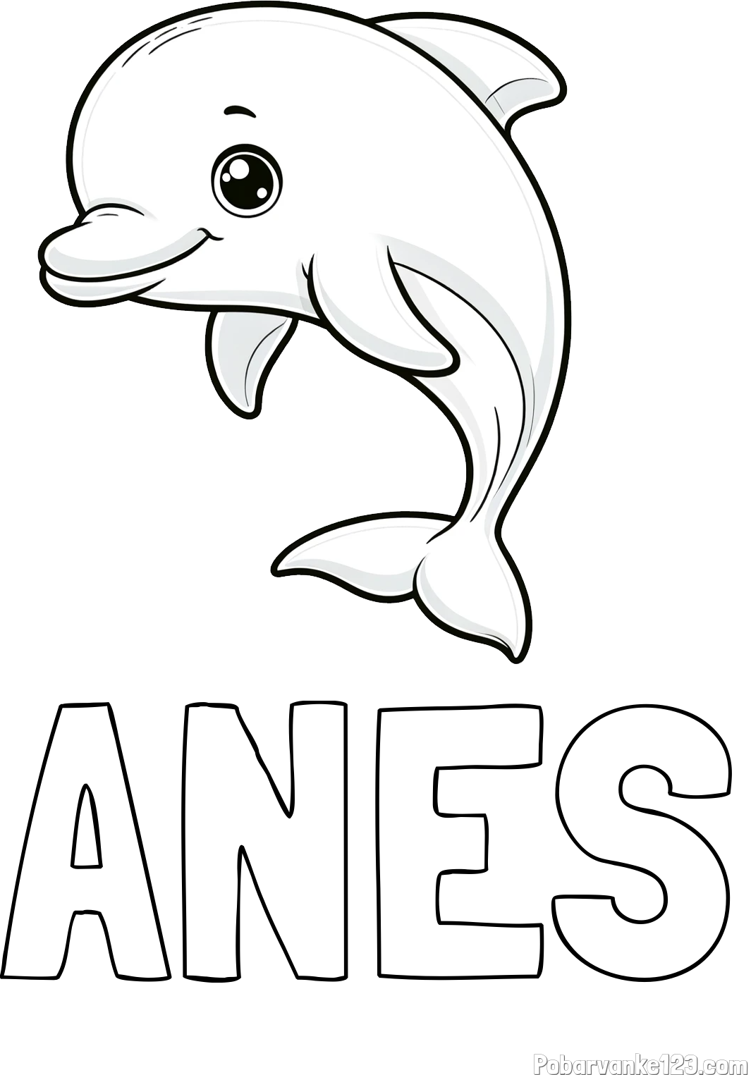 Pobarvanka imena ANES in otroška pobarvanka ljubkega delfina