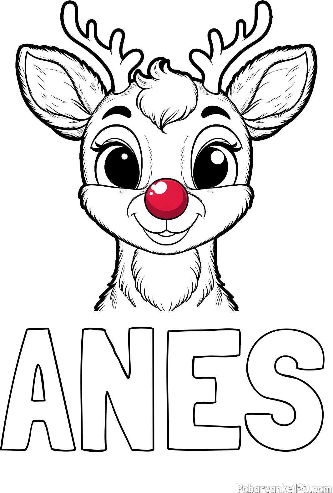 Pobarvanka imena ANES in otroška pobarvanka simpatičnega jelenčka Rudolfa