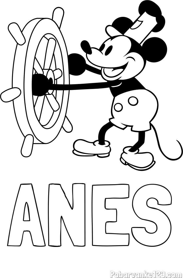 Pobarvanka imena ANES in pobarvanka Miki Miške (Mickey Mouse)