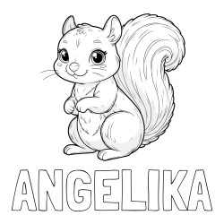 Online izdelana pobarvanka - Pobarvanka imena ANGELIKA in pobarvanka zelo ljubke in nasmejane veverice