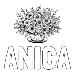 Online izdelana pobarvanka - Pobarvanka imena ANICA in pobarvanka velikega šopka rož