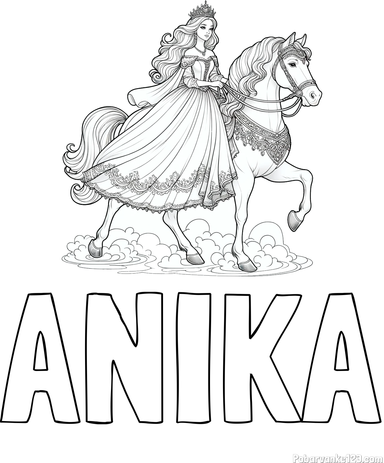 Pobarvanka imena ANIKA in pobarvanka princese na konju