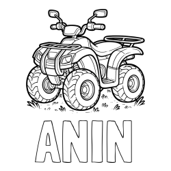 Online izdelana pobarvanka - Pobarvanka imena ANIN in pobarvanka velikega štirikolesnika