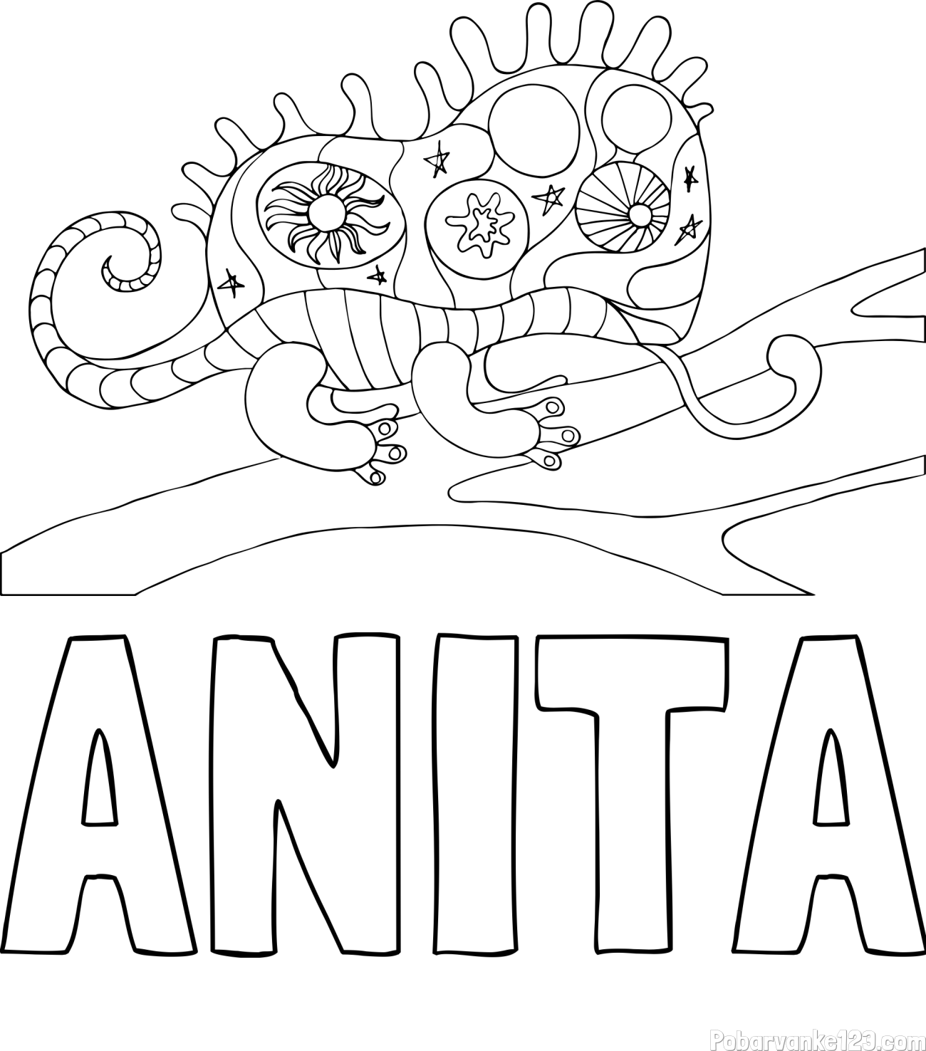 Pobarvanka imena ANITA in pobarvanka kameleona  mandale