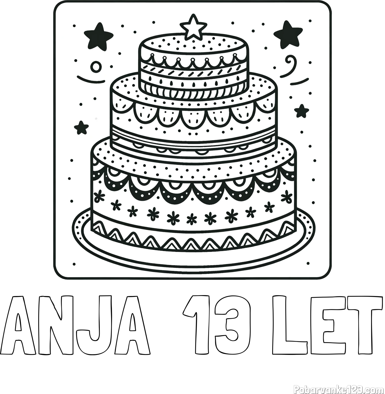 Pobarvanka imena ANJA  13 LET in pobarvanka slastne torte